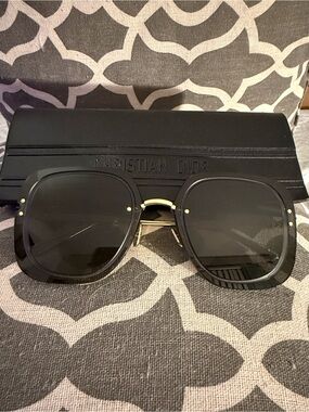 Dior Black Oversized Square Sunglasses with Gold Bridge